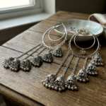 Oxidized Hoop Jhumka Earrings for Women - Traditional Boho Indian Ethnic Long Chain Dangle Drop Jewelry with Butterfly Charm for Wedding Party - Image 3