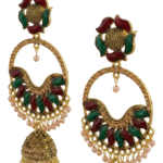 Ethnic Gold Plated Jhumka Earrings for Girls & Women | Handcrafted Meenakari Floral Chandbali Design with Faux Pearl Drops | Traditional Indian Festive Jewellery - Image 3