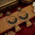 Ethnic Gold Plated Jhumka Earrings for Girls & Women | Handcrafted Meenakari Floral Chandbali Design with Faux Pearl Drops | Traditional Indian Festive Jewellery - Image 5
