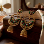 Ethnic Gold Plated Jhumka Earrings for Girls & Women | Handcrafted Meenakari Floral Chandbali Design with Faux Pearl Drops | Traditional Indian Festive Jewellery - Image 6