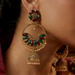 Ethnic Gold Plated Jhumka Earrings for Girls & Women | Handcrafted Meenakari Floral Chandbali Design with Faux Pearl Drops | Traditional Indian Festive Jewellery - Image 2