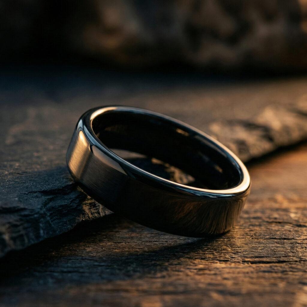 Black ceramic band on finger
