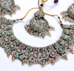 Traditional Multi-Color Choker Necklace Set with Chandbali Earrings and Maang Tikka - Image 3