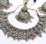 Traditional Multi-Color Choker Necklace Set with Chandbali Earrings and Maang Tikka - Image 3