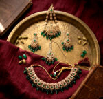 Traditional Emerald Green Crystal Beads and Gold-Plated Bridal Choker Necklace Set with Earrings, Maang Tikka & Passa - Image 5