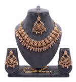 Traditional Champagne Gold Tone Choker Necklace Set with Earrings and Maang Tikka