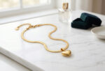 Gold Heart Pendant Necklace for Women Girls Teens, Minimalist 3D Puffy Heart on Flat Herringbone Snake Chain, Dainty Layering Choker Jewelry Gift - Image 3