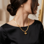 Gold Chain with Puffed Heart Pendant Serpentine Necklace - Image 3