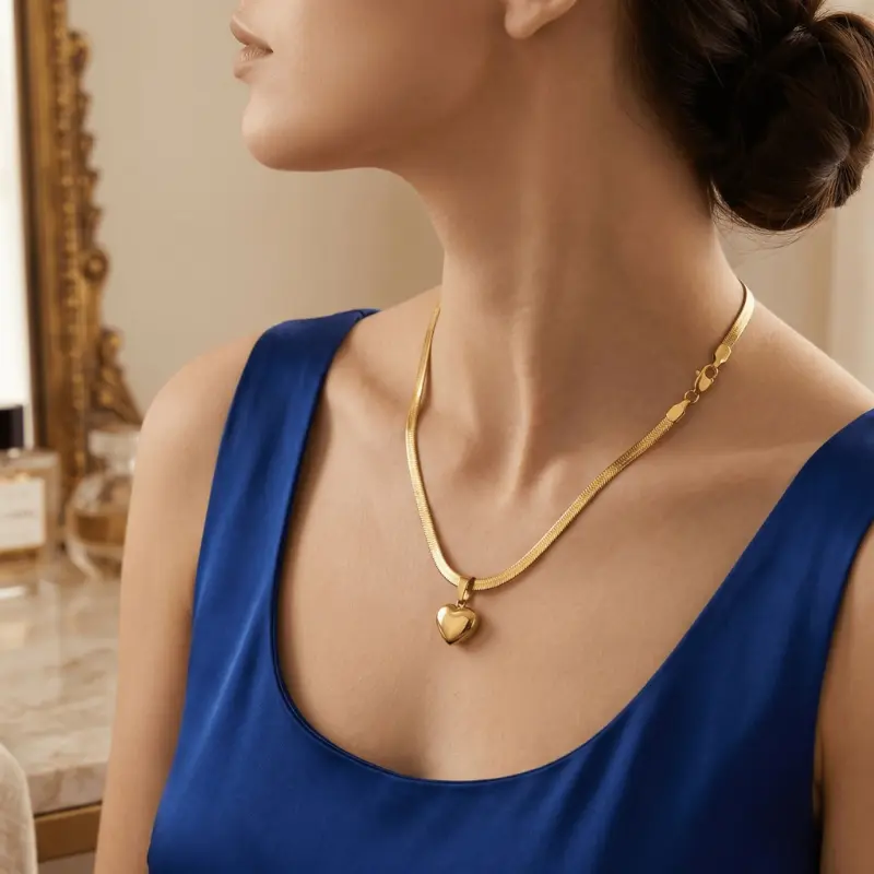 serpentine gold chain with heart pendant