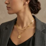 Women's Flower Pendant Layered Herringbone Chain Necklace - Image 3