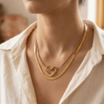 thin herringbone necklace with heart