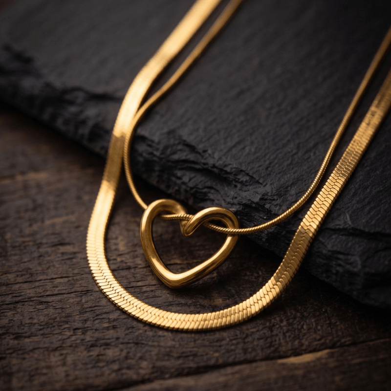 thin herringbone necklace on contrasting background