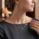 thin chain necklace on boat neckline