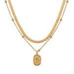 Women's Flower Pendant Layered Herringbone Chain Necklace - Image 6