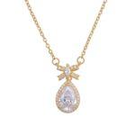 Teardrop Crystal Bow Pendant Necklace for Women - Image 4