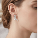 Fashion White Tone Ribbon Knot Pearl Stud Earrings for Women and Teen Girls, Elegant Crystal Rhinestone Bow Jewelry - Image 3