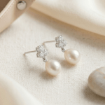 Fashion White Tone Pearl Drop Earrings for Women and Teen Girls, Dainty Teardrop Dangle Crystal Cluster Rhinestone Bridal Jewelry - Image 2