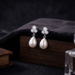 Fashion White Tone Pearl Drop Earrings for Women and Teen Girls, Dainty Teardrop Dangle Crystal Cluster Rhinestone Bridal Jewelry - Image 4