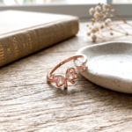 Gold Tone Bow Ring for Women | Adjustable Dainty Open Cuff Cubic Zirconia Ring | Cute Aesthetic Fashion Jewelry Gifts for Teen Girls