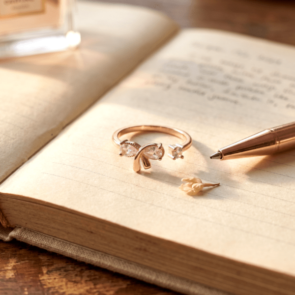 Gold Tone Bow Ring for Women Girls Adjustable Open Cuff Statement Cubic Zirconia Crystal Engagement Wedding Promise Ring Valentine Gift Minimalist Fashion Everyday Wear