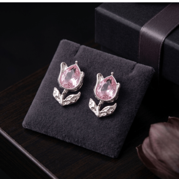 Pink Tulip Flower Stud Earrings
