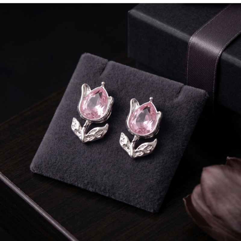 34 Pink Tulip Flower Stud Earrings - Image 1