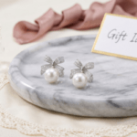 Bow Pearl Stud Earrings for Women and Teen Girls, Dainty Rhinestone Crystal Ribbon with Faux Round Pearl, Coquette Aesthetic Jewelry - Image 4
