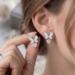 Fashion White Butterfly and Heart Drop Earrings for Women and Teen Girls, Dainty Opal-Like Rhinestone Dangle Jewelry,