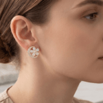 Fashion Gold Tone Crescent Moon and Flower Stud Earrings for Women and Teen Girls, Dainty Celestial Floral Crystal Jewelry, Iridescent Opal-Like Accent