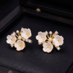 Fashion Gold Tone Floral Cluster Stud Earrings for Women and Teen Girls, Dainty White Flower Pearl and Rhinestone Crystal Botanical Jewelry - Image 6