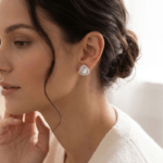 Fashion White Gold Tone Pearl Stud Earrings for Women and Teen Girls, Geometric Triangle Crystal Halo Jewelry, Elegant Rhinestone Accessories - Image 3