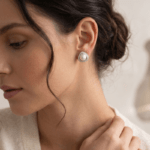 Fashion White Gold Tone Pearl Stud Earrings for Women and Teen Girls, Geometric Triangle Crystal Halo Jewelry, Elegant Rhinestone Accessories