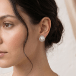 Fashion White Gold Tone Pearl Stud Earrings for Women and Teen Girls, Geometric Triangle Crystal Halo Jewelry, Elegant Rhinestone Accessories - Image 5