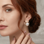 Fashion Gold Tone Rose Flower Pearl Stud Earrings for Women and Teen Girls, Dainty Vintage Inspired Enamel Floral Rhinestone Jewelry