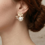 Fashion Gold Tone Rose Flower Pearl Stud Earrings for Women and Teen Girls, Dainty Vintage Inspired Enamel Floral Rhinestone Jewelry - Image 6
