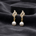 Fashion Gold Tone Pearl Drop Earrings for Women and Teen Girls, Elegant Crystal Swirl Dangle Rhinestone Traditional Jewelry - Image 2