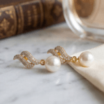 Fashion Gold Tone Pearl Drop Earrings for Women and Teen Girls, Elegant Crystal Swirl Dangle Rhinestone Traditional Jewelry - Image 4