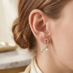 Fashion Gold Tone Ribbon Knot Pearl Stud Earrings for Women and Teen Girls, Elegant Crystal Rhinestone Bow Jewelry - Image 6