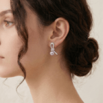Fashion White Tone Ribbon Knot Pearl Stud Earrings for Women and Teen Girls, Elegant Crystal Rhinestone Bow Jewelry